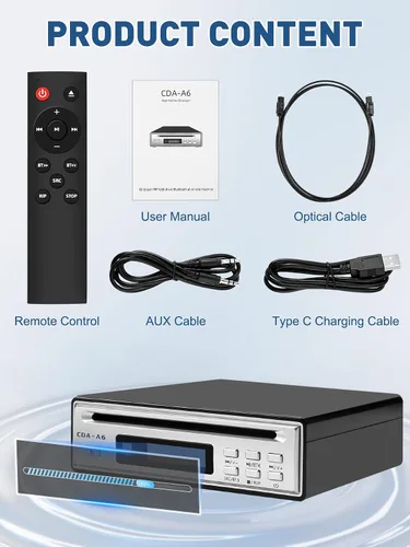 Vista 7 de Reproductor de CD de alta fidelidad para el hogar, extractor de CD, reproductor de CD Bluetooth para automóvil con extracción USB, Rip CD a USB