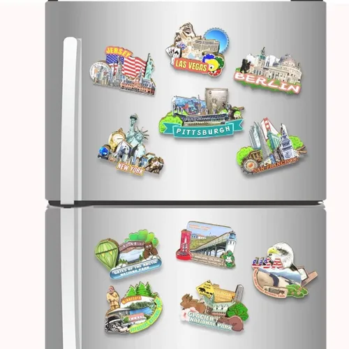Vista 4 de Imán de Pittsburgh de los E.E.U.U. Imán del refrigerador de madera 3D hitos de viaje coleccionable recuerdos decoración hecho a mano 2
