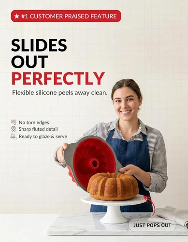 Vista 2 de Boxiki Kitchen Molde para pastel de libra de silicona antiadherente premium – Estructura de acero resistente, libre de BPA y PFOA – Molde