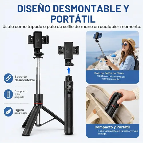 Vista 7 de Trípode desmontable para teléfono de 67 pulgadas, palo para selfie, portátil, extensible, cámara estable, fácil de selfie, con control remoto