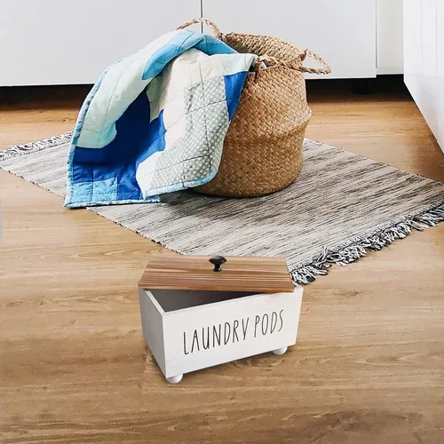 Vista 3 de Contenedor de cápsulas de lavandería, soporte para cápsulas de lavandería rústicas, caja organizadora de almacenamiento de detergente para ropa