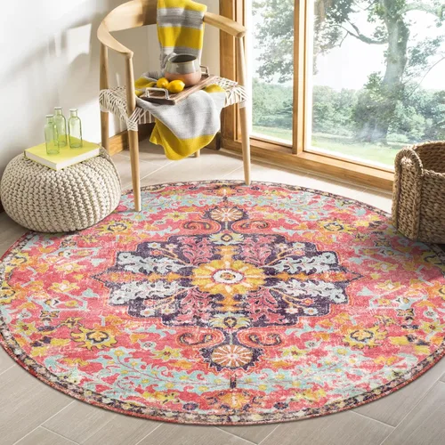 Vista 46 de Lahome Alfombra Floral Bohemio Medaillon - 2x3 Pequeña Alfombra de Baño Rosa Caliente, Alfombra de Cocina, Lavable a Máquina, Antideslizante, Suave
