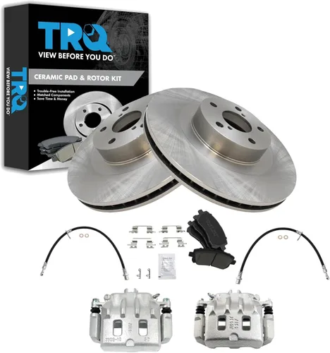 Vista 62 de TRQ Juego de pastillas de freno delanteras y rotores de cerámica, pinzas, mangueras, compatibles con Honda Odyssey 2005-2010