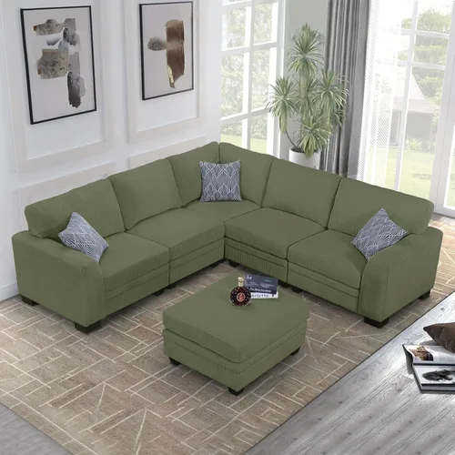 Vista 21 de Legend Vansen - Sofá modular de gran tamaño, sofá de pana en forma de U/L con otomana, asiento profundo y cojín extraíble, fácil montaje para sala
