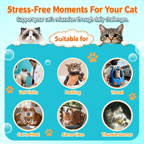 Vista 5 de Golosinas calmantes para gatos, 500 golosinas calmantes crujientes y cremosas con melatonina, manzanilla para gatos, alivio del estrés