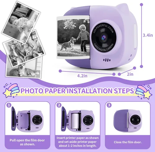 Vista 5 de Cámara de Impresión Instantánea Rongta para Niños, Impresora Foto Portátil para Regalos de Cumpleaños, Juguetes para Niños, Cámara Digital Infantil