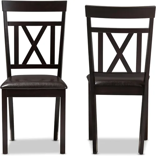 Vista 2 de Baxton Studio Rosie Silla de comedor y silla de comedor tapizada de piel sintética marrón oscuro