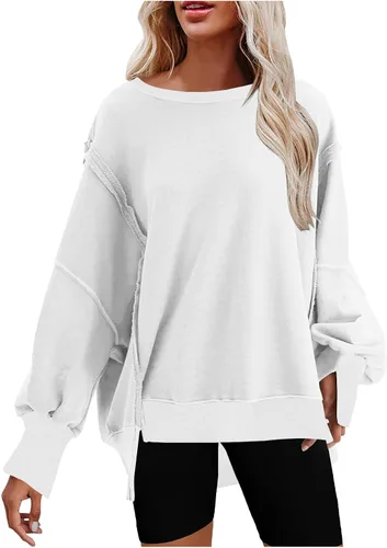 Vista 5 de Womens Oversized Casual Slit Y2K Pullover Top Crewneck Long Sleeve Corded Sweatshirts Fall Outfits 2023 Winter Clothes