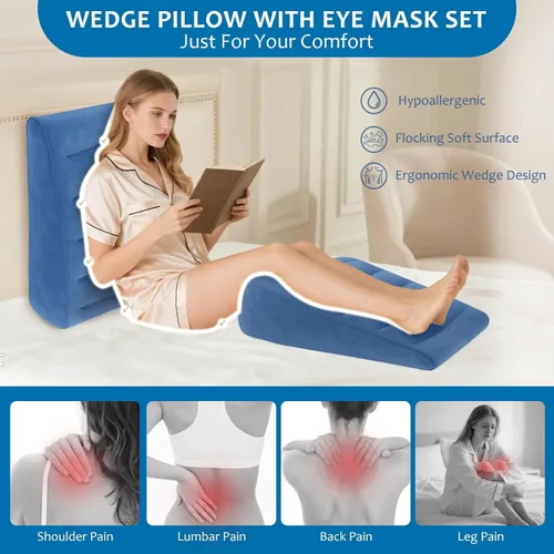 Vista 2 de Almohada inflable de cuña, ligera, rápida de inflar y desinflar, soporte cómodo para espalda y cuello, cama inflable ideal para almohadas sobre
