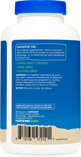 Vista 4 de Nutricost Espirulina 3,000 mg, 180 cápsulas para 30 porciones - Certificado CCOF fabricado con espirulina orgánica, sin gluten, vegetariano
