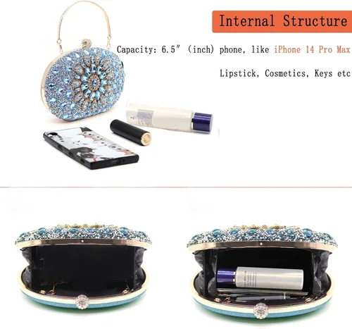 Vista 4 de Bolsos de mano de noche con diamantes de imitación para mujer, bolso de mano de boda, bolso de fiesta de novia, diamantes de graduación, bolsos
