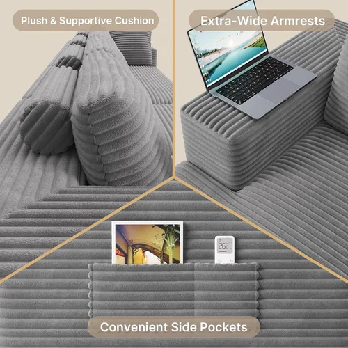 Vista 6 de Sofá seccional modular de 135" Sofá moderno de nube con diván en forma de L Gris