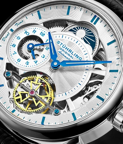 Vista 2 de Stuhrling - Reloj de vestir automático para hombre de acero inoxidable con movimiento mecánico automático de esqueleto, subesfera de hora de duelo e