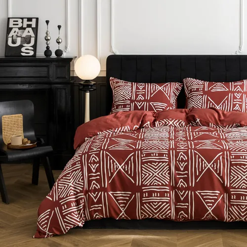 Vista 12 de Simple&Opulence Juego de funda de edredón refrescante estilo bohemio, 3 piezas, diseño geométrico tribal azteca, de lujo, ropa de cama suave