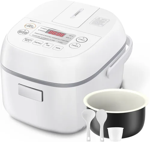 Vista 8 de TOSHIBA Arrocera pequeña de 3 tazas sin cocer - Pantalla LCD con 8 funciones de cocción: arroz, avena, granos mezclados y más, olla interior Gris