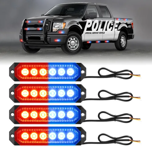Vista 9 de HLauto Luces Estroboscópicas de Rejilla de Emergencia 406T: 4 Piezas de 6 LED con Función de Sincronización, Luz Intermitente de Advertencia de Ámbar
