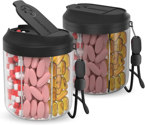 Vista 12 de Hionxmga Dispensador de pastillas con 7 compartimentos grandes, organizador de botellas de píldoras de 4.4 pulgadas de alto x 3.6 pulgadas