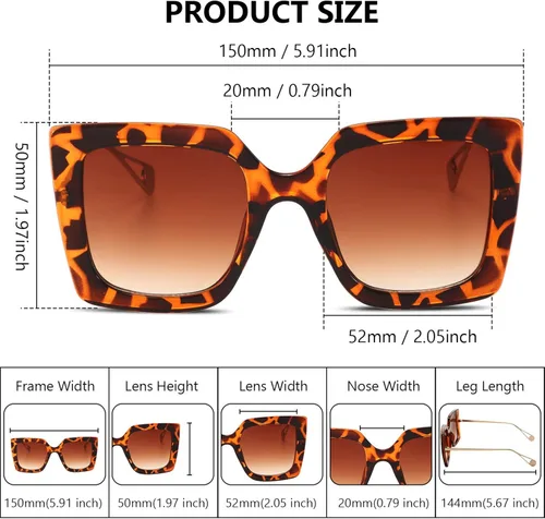 Vista 4 de 3 pares de gafas de sol cuadradas de gran tamaño con patrón de leopardo retro con gamuza de cristal para mujer