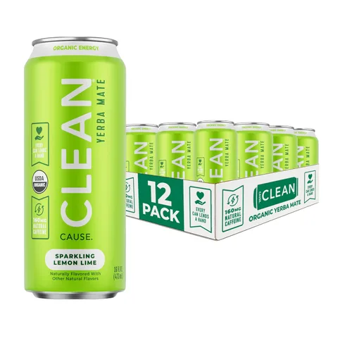 Vista 10 de Gaseosa de yerba mate de mora, orgánica, baja en calorías y azúcar (160 mg de cafeína), latas de 16 onzas, paquete de 12 unidades – CLEAN Cause – El