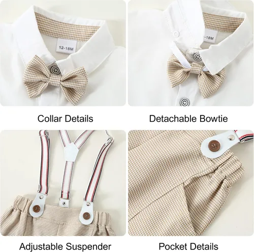 Vista 4 de SOLOYEE Conjunto de ropa formal para bebé, conjunto de ropa formal de manga corta y corbatín para niño