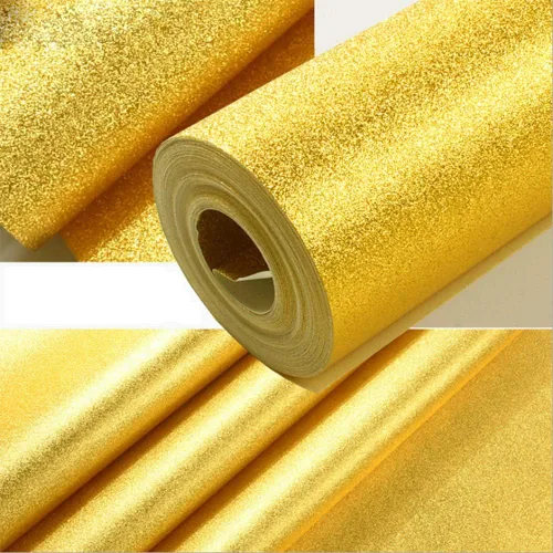 Vista 14 de Q QIHANG Papel tapiz moderno y simple de lámina dorada impermeable para hotel, KTV Bars TV, telón de fondo de 1.73 pies de ancho x 32.8 pies