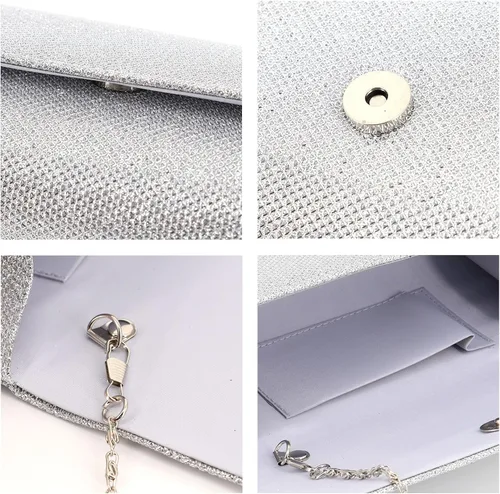 Vista 5 de Naimo - Deslumbrante bolsa pequeña de solapa con cadena desmontable para eventos nocturnos