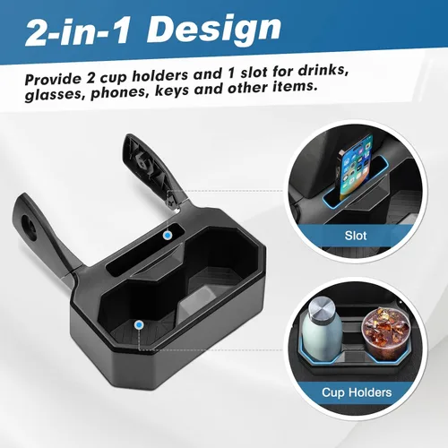Vista 4 de Karltys Portavasos para asiento trasero de automóvil, bandeja organizadora de portavasos trasera fija con herramientas, accesorios interiores