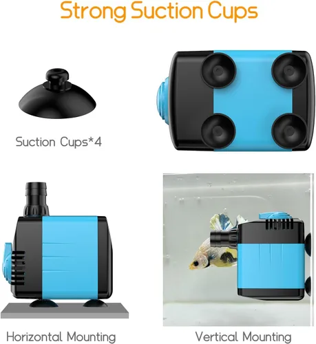 Vista 7 de POPOSOAP Bomba de agua sumergible de 160 GPH, bomba de agua de acuario de elevación de 5.5 pies, 12 W CA 110 V, bomba de fuente ultra silenciosa