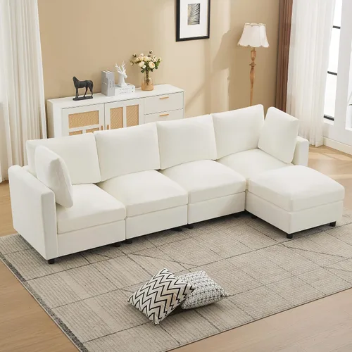 Vista 40 de 63" sofá seccional modular de Loveseat con otomana movible para sala de Beige