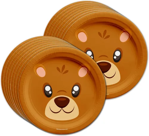 Vista 2 de Juego de suministros para fiesta de cumpleaños de Oso, juego de platos, servilletas, vasos, kit de vajilla para 16