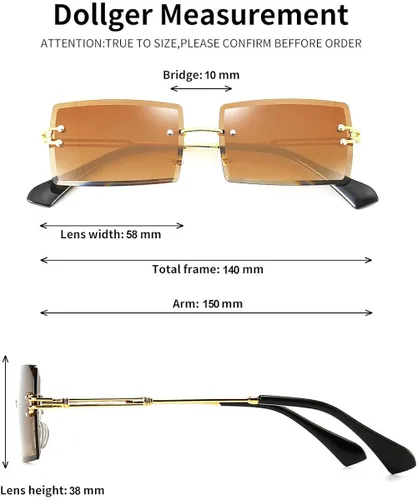 Vista 5 de Lentes rectangulares de sol Dollger sin marco cuadrados ultraligeros UV 400 a la moda unisex
