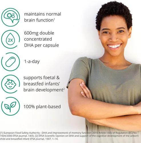 Vista 2 de DHA vegano 600mg Salud cerebral y ocular (30) 1-A-Day 1000mg de algas