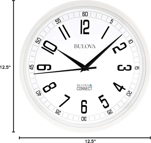 Vista 6 de Bulova Reloj de pared C5002 de precisión Movimiento de cuarzo de ultra alta precisión Marco redondo blanco moderno de gran tamaño de 12.5