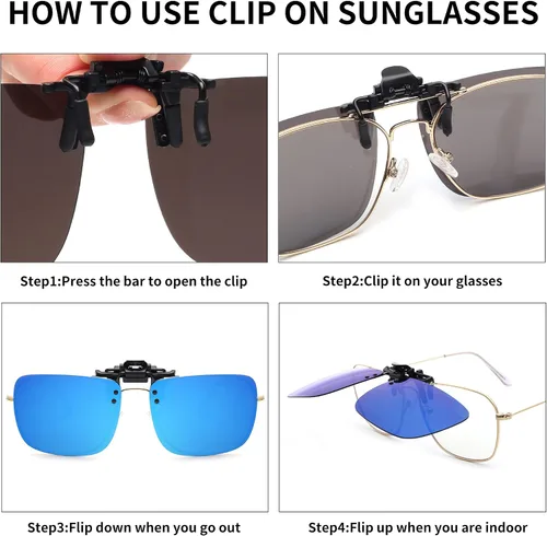 Vista 4 de JM Lentes de sol polarizados con clip sin marco para lentes graduados Espejo polarizado azul