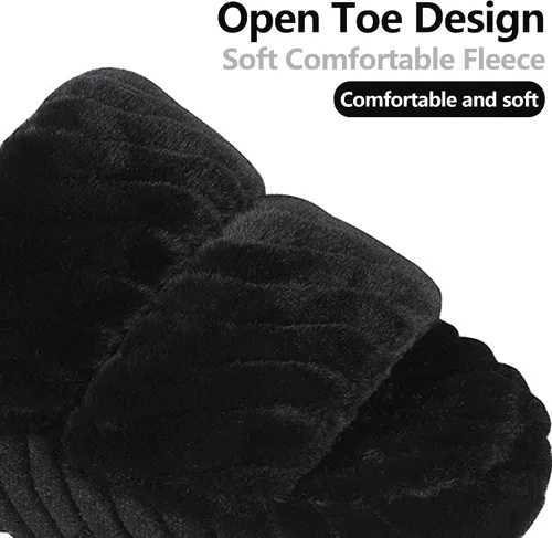 Vista 3 de Pantuflas de casa con punta abierta para mujer, espuma viscoelástica, dos bandas acogedoras para mujer, pantuflas de interior, cómodas, mullidas