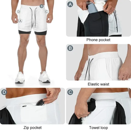 Vista 7 de BOOMLEMON Pantalones cortos de entrenamiento 2 en 1 para hombre con lazo para toalla