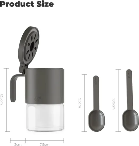 Vista 5 de Zuutii Tarros de especias de vidrio a prueba de humedad con cucharas, juego de 4 botellas de especias de 10 oz/10.1 fl oz, mini tarros