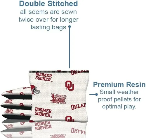 Vista 2 de Cornhole BEANBAGS Made w Oklahoma Sooners OU Fabric Set of 8 ACA Regulation Game Toss Bags