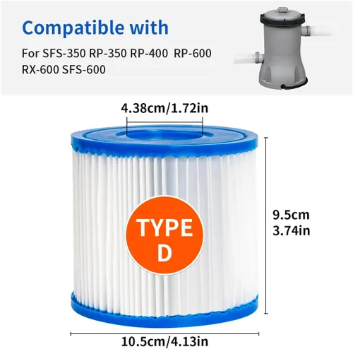 Vista 2 de Cartucho de filtro de piscina Filtro de spa para tipo D, compatible con Summer Waves P57100102 SFS-350, RP-350, RP-400, RP-600, RX-600, SFS-600, 2