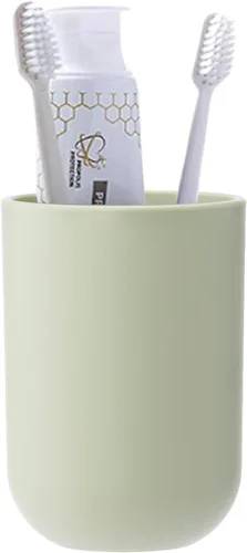 Vista 6 de Vaso para cepillo de dientes, taza de baño, soporte para cepillos de dientes, vaso de baño, plástico, 11.8 fl oz (caqui)
