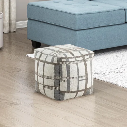 Vista 9 de Lexicon Puf otomano, reposapiés otomano cuadrado, puf de tela de chenilla, taburetes pequeños para sofá con relleno para sala de estar/dormitorio