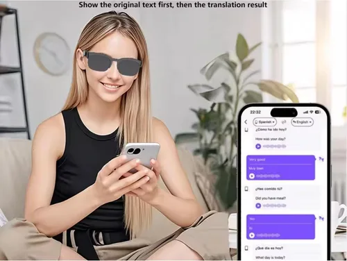 Vista 3 de Lentes de traducción AI, traductor en tiempo real en más de 100 idiomas, lentes inteligentes Bluetooth de oreja abierta para música, llamadas