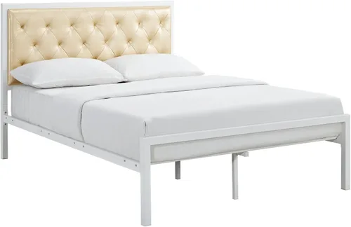 Vista 12 de Modway Mia - Base de cama de piel sintética copetuda, tamaño individual, color blanco y blanco