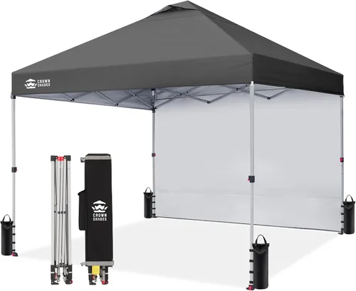 Vista 23 de CROWN SHADES Toldo desplegable de 8 x 8 con 1 pared lateral, tienda de campaña para playa, beige