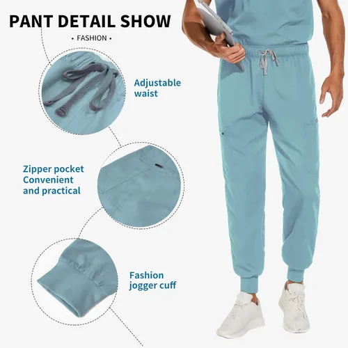 Vista 3 de VIAOLI Conjunto de ropa quirúrgica para hombre con cuello en V y pantalón deportivo de 8 bolsillos para enfermería, conjuntos de uniformes médicos