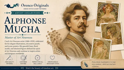 Vista 6 de Orenco Originals International Decorativa by Mucha - Patrón de punto de cruz International Decorativa: Finished Size Will Be 16" (224 stitches) x