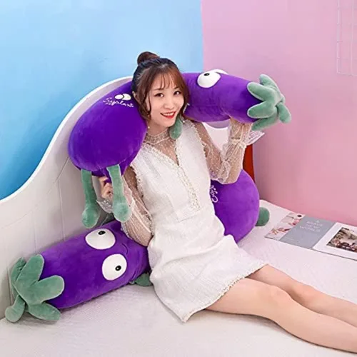 Vista 3 de JOSON Muñeca morada grande de simulación Mr. Eggplant Doll Sleeping Pillow Doll, cojín de peluche (19.8 pulgadas)