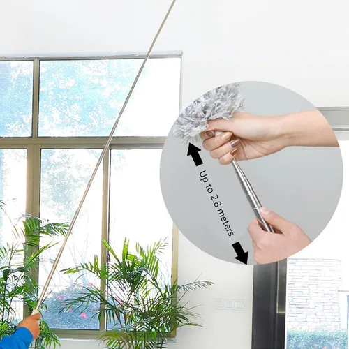 Vista 8 de Plumero extra largo con poste de extensión de 110 pulgadas para limpiar ventilador de techo, plumero de microfibra con poste de extensión