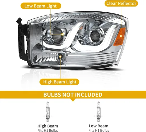 Vista 2 de DWVO Conjunto de faros delanteros de proyector LED DRL compatible con Dodge Ram 1500 2500 3500 de repuesto para Dodge Ram 2006 2007 2008 2009 lado