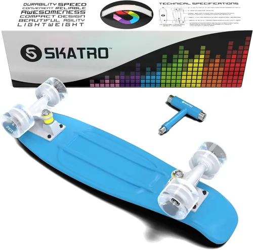 Vista 4 de Skatro - Monopatín modelo mini cruiser. Tablero de plástico de estilo retro de 22 x 6 pulgadas.Viene completo.